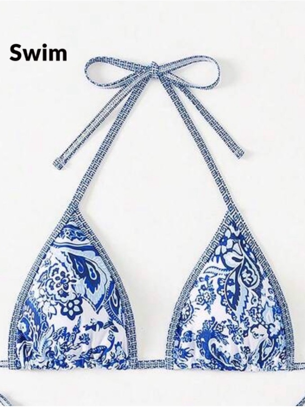 Women’s Blue & White Paisley Triangle Swim Top